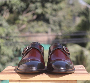 Two Tone Monk Strap Leather Shoes - leathersguru