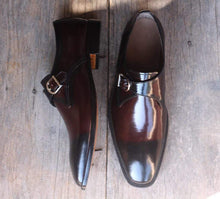 Load image into Gallery viewer, Two Tone Monk Strap Leather Shoes - leathersguru

