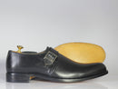 Bespoke Black Leather Monk Strap Shoe For Men's - leathersguru