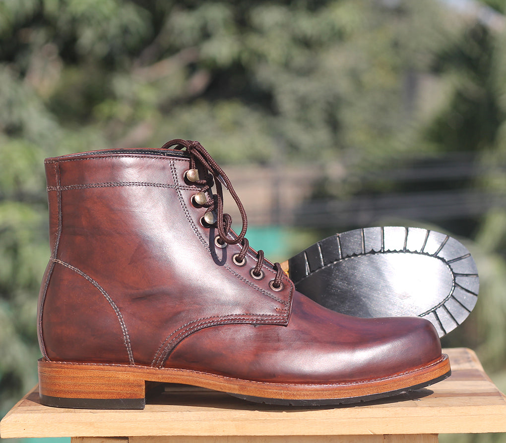 Bespoke Burgundy Leather High Ankle Lace Up Boots - leathersguru