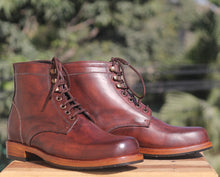 Load image into Gallery viewer, Bespoke Burgundy Leather High Ankle Lace Up Boots - leathersguru
