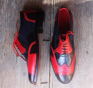 Two Tone Wing tip Brogue Leather Shoes For Men's - leathersguru