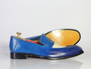 Bespoke Blue & White Leather Penny Loafer Shoe for Men - leathersguru