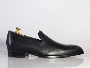 Handmade Black Brogue toe Leather Loafers For Men's - leathersguru