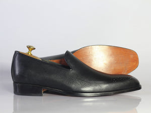 Handmade Black Brogue toe Leather Loafers For Men's - leathersguru
