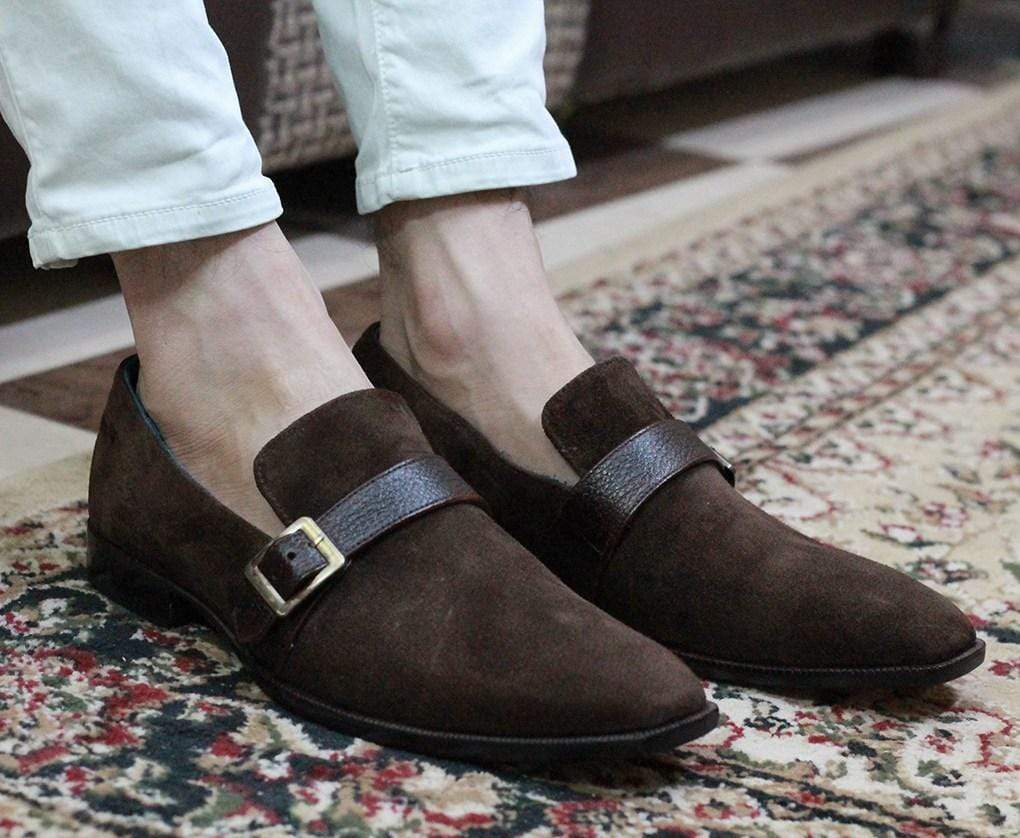 Men's Brown Monk Slip On Suede Men's Loafers - leathersguru