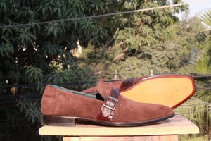 Bespoke Burgundy Suede Monk Strap Shoe for Men - leathersguru
