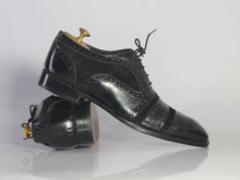 Load image into Gallery viewer, Handmade Black Cap Toe Leather Suede Lace Up Shoe - leathersguru
