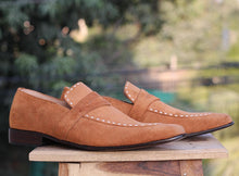 Load image into Gallery viewer, Bespoke Tan Penny Suede Loafer For Men&#39;s - leathersguru
