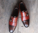 Handmade Burgundy Brown Cap Toe Monk Leather Shoe - leathersguru