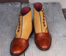 Handmade Two Tone Leather Suede Button Top Boots - leathersguru