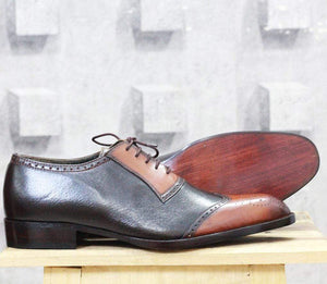 Handmade Tan Brown Leather Wing tip Shoes - leathersguru