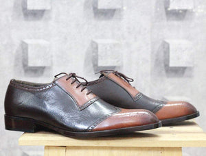 Handmade Tan Brown Leather Wing tip Shoes - leathersguru
