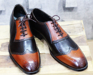 Bespoke Brown Brown Leather Wing Tip Shoes for Men - leathersguru