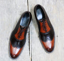 Bespoke Brown Brown Leather Wing Tip Shoes for Men - leathersguru