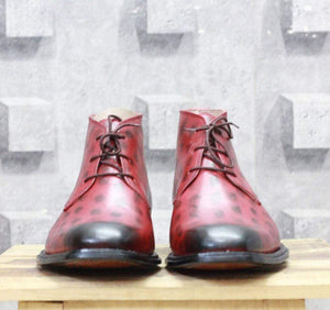Handmade Burgundy Chukka boot For Men - leathersguru