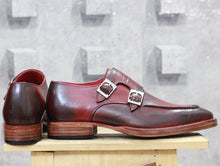 Load image into Gallery viewer, Bespoke Burgundy Leather Double Monk Strap Shoe for Men - leathersguru
