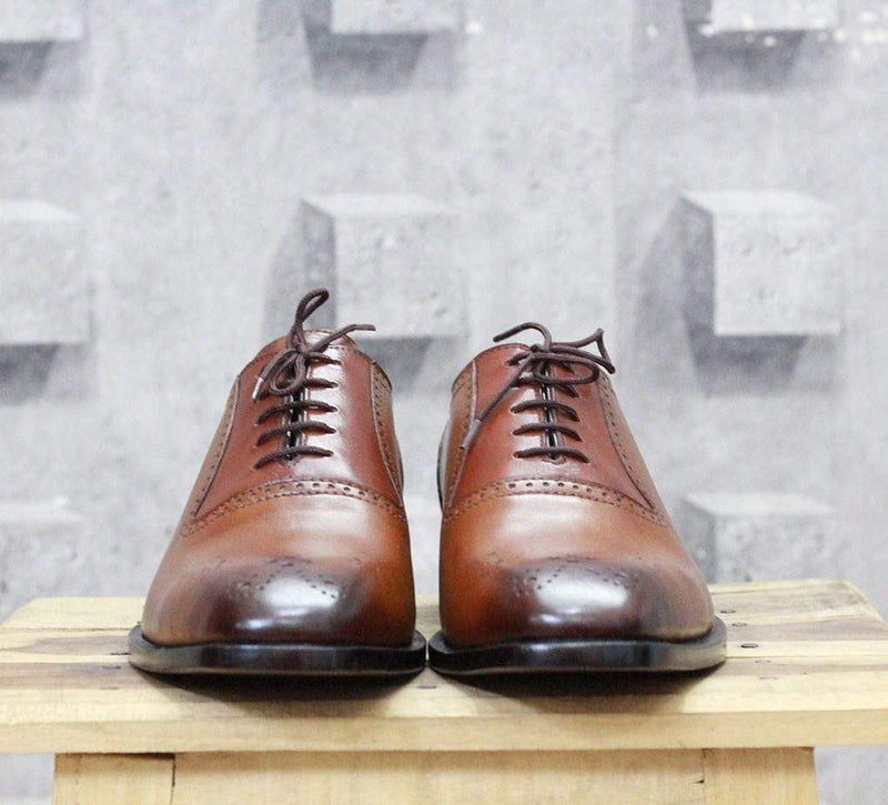 Handmade Brown Brogue Leather Shoe - leathersguru