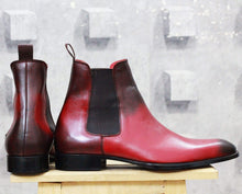 Load image into Gallery viewer, Men Burgundy Black Chelsea Ankle Boots - leathersguru

