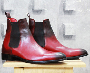 Bespoke Burgundy Black Chelsea Leather Boots - leathersguru