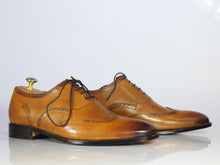 Load image into Gallery viewer, Bespoke Tan Leather Wing Tip Lace Up Shoes for Men&#39;s - leathersguru
