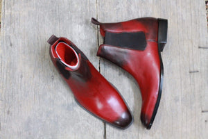 Men Burgundy Black Chelsea Ankle Boots - leathersguru