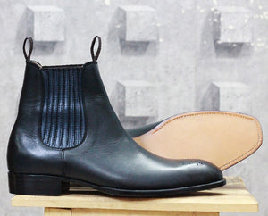 Bespoke Black Chelsea Leather Stylish Boots - leathersguru