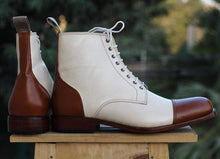 Load image into Gallery viewer, Men&#39;s Cream Brown Cap Toe Ankle Boots - leathersguru

