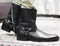 Handmade Black Ankle high Buckle Madrid Strap Boots - leathersguru