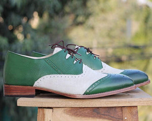 Handmade Green Wing tip Leather Shoe For Men's - leathersguru