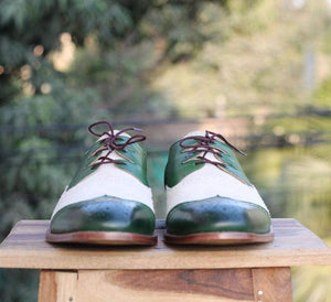Handmade Green Wing tip Leather Shoe For Men's - leathersguru