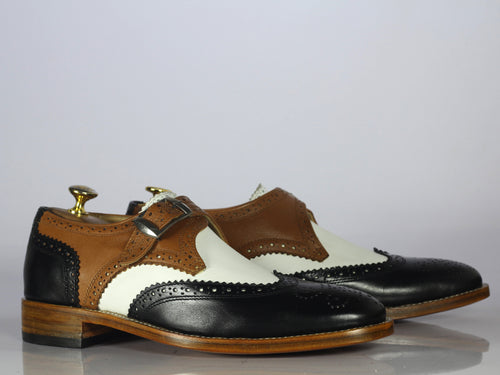 Bespoke Multi Color Leather Wing Tip Buckle Up Shoe for Men's - leathersguru