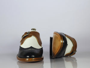 Bespoke Multi Color Leather Wing Tip Buckle Up Shoe for Men's - leathersguru