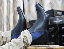 Load image into Gallery viewer, Handmade Navy Blue Leather Chelsea Ankle Boots - leathersguru
