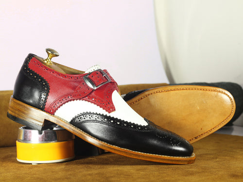 Bespoke Multi Color Leather Buckle Up  Wing Tip Shoe for Men's - leathersguru