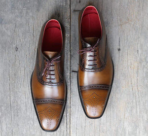 Men's Brown Cap Toe Leather Shoe - leathersguru