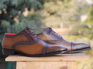 Bespoke Brown Leather Cap Toe Lace Up Shoe for Men - leathersguru