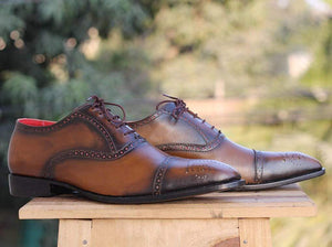 Men's Brown Cap Toe Leather Shoe - leathersguru