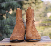 Load image into Gallery viewer, Handmade Tan Jodhpurs Suede Boots For Men&#39;s - leathersguru
