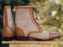 Leather Tweed Ankle Brown Beige Boot - leathersguru