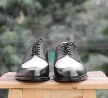 Load image into Gallery viewer, Handmade Black White Round Toe Shoe - leathersguru
