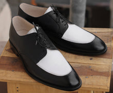 Load image into Gallery viewer, Bespoke Black &amp; White Leather Lace Up Shoe for Men - leathersguru
