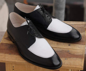 Handmade Black White Round Toe Shoe - leathersguru