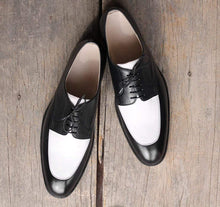 Load image into Gallery viewer, Handmade Black White Round Toe Shoe - leathersguru
