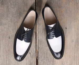 Bespoke Black & White Leather Lace Up Shoe for Men - leathersguru