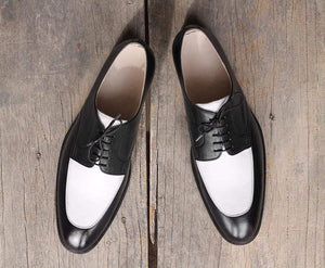 Handmade Black White Round Toe Shoe - leathersguru