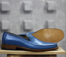 Load image into Gallery viewer, Bespoke Blue Leather Loafer for Men - leathersguru
