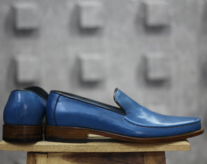 Bespoke Blue Leather Loafer for Men - leathersguru