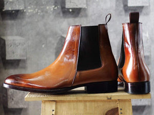Men's Tan Chelsea Leather Boot - leathersguru