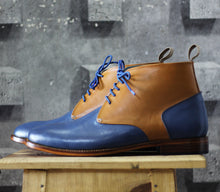 Load image into Gallery viewer, Bespoke Tan Blue Chukka Leather Lace Up Boots - leathersguru
